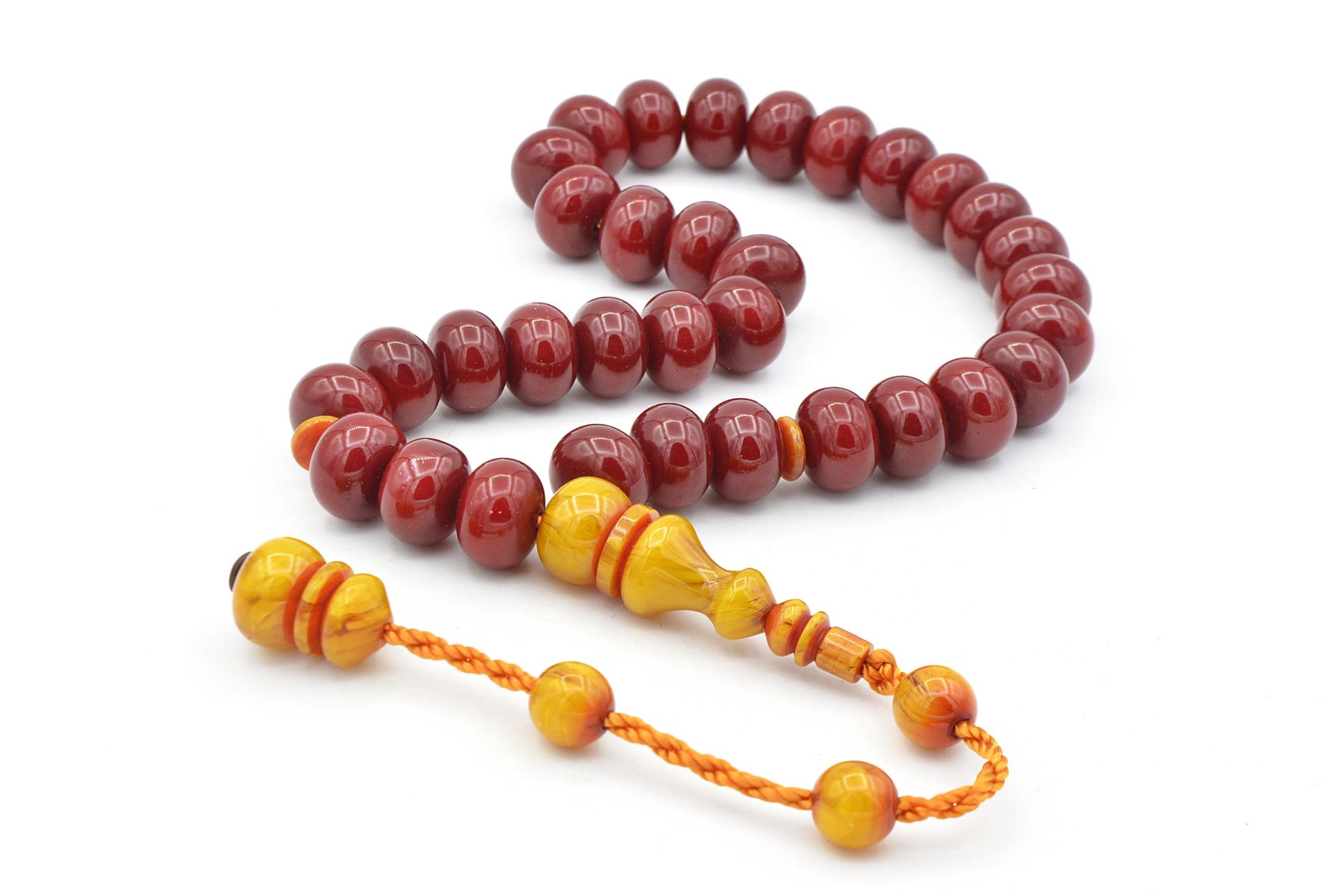 Ahmet Emin Yapımı Osmanlı Model Vişne Sıkma Kehribar Tesbih 001