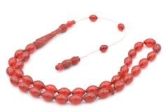 MUSTAFA UYSAL USTA YAPIMI SİSTEMLİ OYMA İMAMELİ KIRMIZI SIKMA KEHRİBAR TESBİH