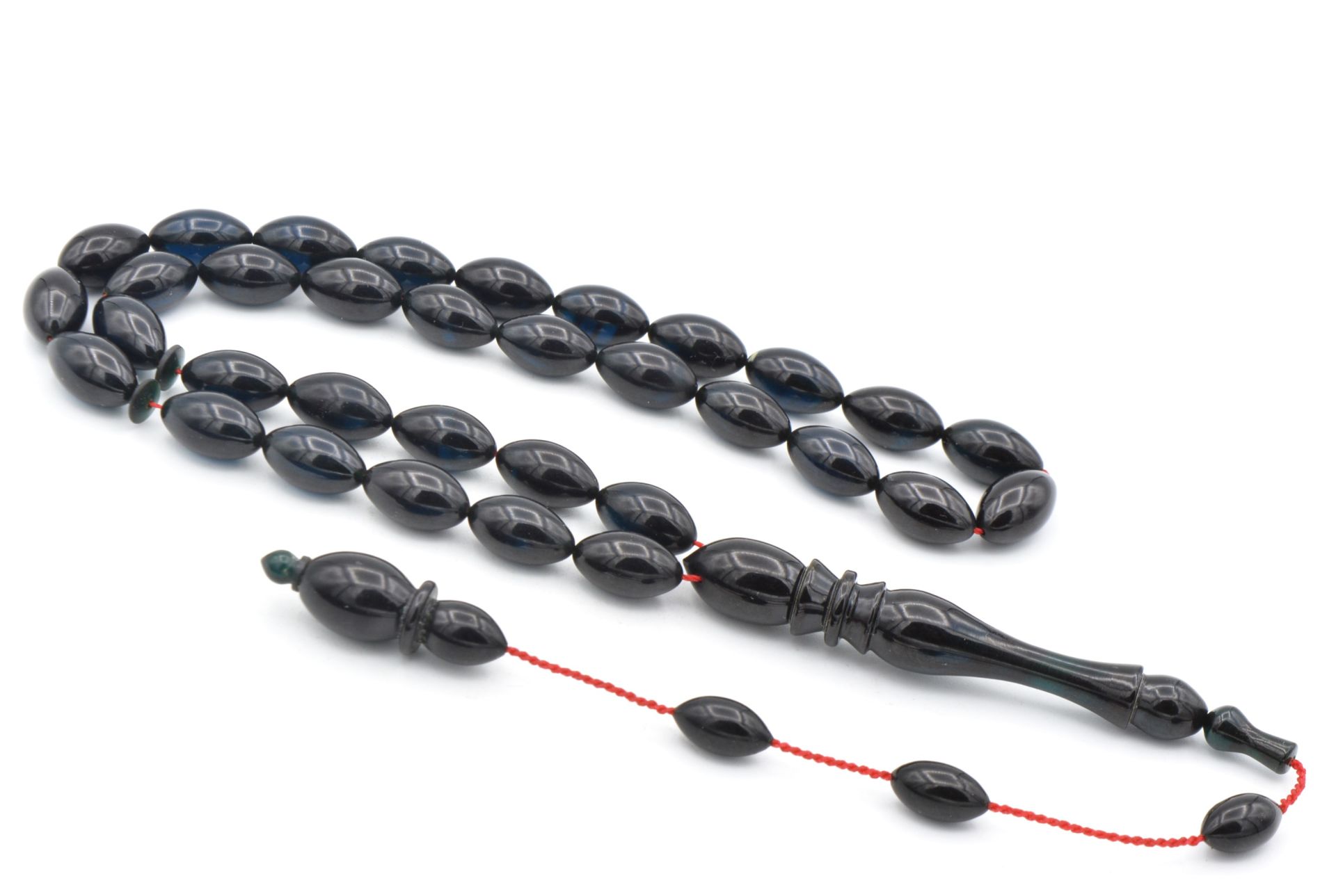 SİSTEMLİ USTA YAPIMI KALEM İŞİ İMAMELİ KOYU LACİVERT SIKMA KEHRİBAR TESBİH