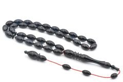 SİSTEMLİ USTA YAPIMI KALEM İŞİ İMAMELİ KOYU LACİVERT SIKMA KEHRİBAR TESBİH