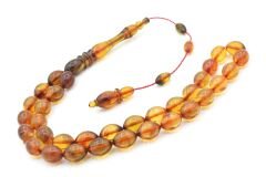 SİSTEMLİ USTA YAPIMI KALEM İŞİ İMAMELİ SÜZME BAL RENGİ SIKMA KEHRİBAR TESBİH