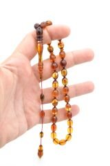 SİSTEMLİ USTA YAPIMI KALEM İŞİ İMAMELİ SÜZME BAL RENGİ SIKMA KEHRİBAR TESBİH