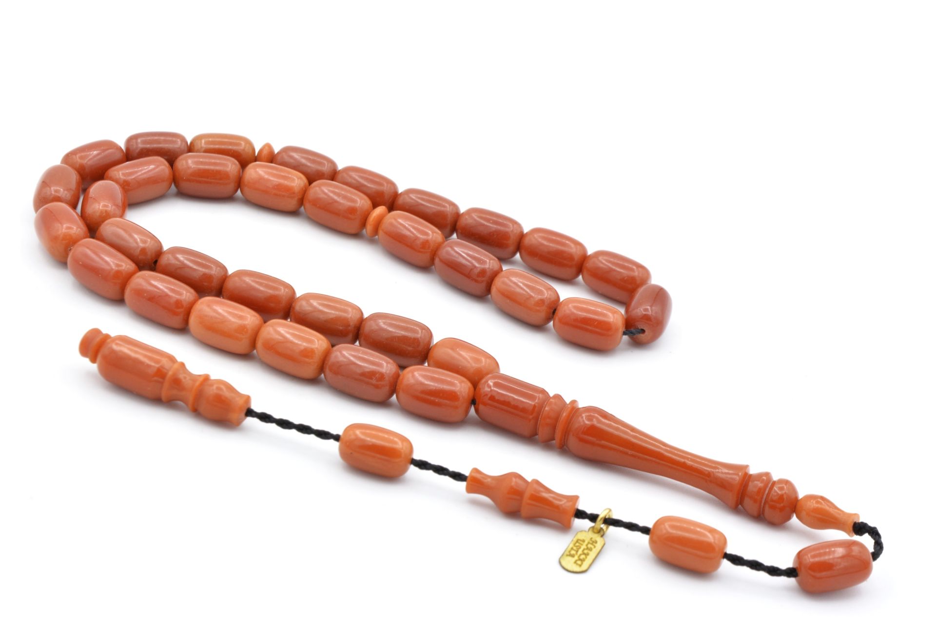 Hakkı Usta İmzalı İnce Kapsül Kesim Koyu Turuncu Katalin Tesbih