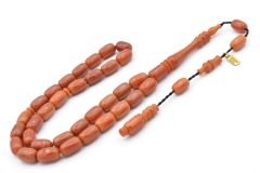 Hakkı Usta İmzalı İnce Kapsül Kesim Koyu Turuncu Katalin Tesbih