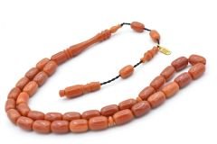 Hakkı Usta İmzalı İnce Kapsül Kesim Koyu Turuncu Katalin Tesbih