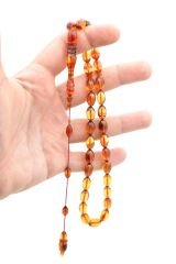 SİSTEMLİ USTA YAPIMI KALEM İŞİ İMAMELİ SÜZME KIRMIZI SIKMA KEHRİBAR TESBİH