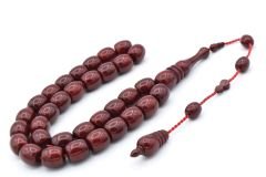 Sistemli Fıçı Kesim İri Boy Bordo Toz Pres Kehribar Tesbih