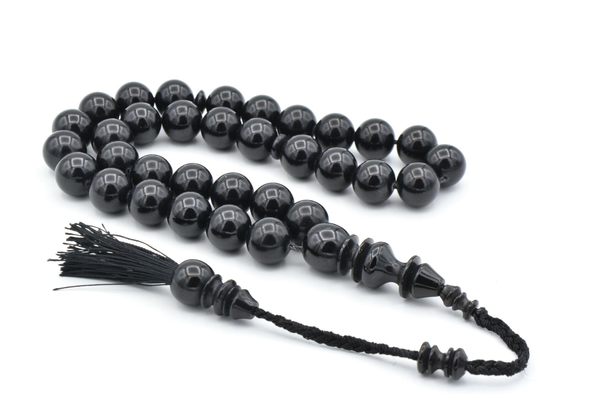 Hakkı Usta Yapımı Küre Kesim Siyah Sıkma Kehribar Tesbih