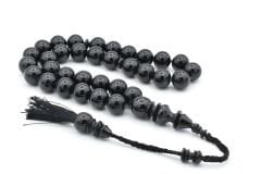 Hakkı Usta Yapımı Küre Kesim Siyah Sıkma Kehribar Tesbih