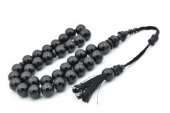 Hakkı Usta Yapımı Küre Kesim Siyah Sıkma Kehribar Tesbih