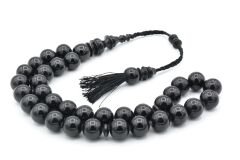 Hakkı Usta Yapımı Küre Kesim Siyah Sıkma Kehribar Tesbih