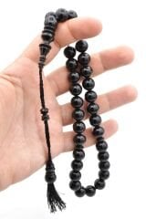 Hakkı Usta Yapımı Küre Kesim Siyah Sıkma Kehribar Tesbih