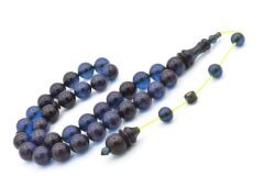 Ömer Mekik İmzalı Küre Kesim Lacivert Ateş Kehribar Tesbih