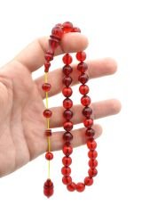 Ömer Mekik İmzalı Küre Kesim Kırmızı Ateş Kehribar Tesbih