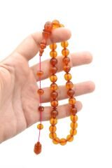 Ömer Mekik İmzalı Küre Kesim Sarı Ateş Kehribar Tesbih