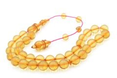 Ömer Mekik İmzalı Küre Kesim Şeffaf Ateş Kehribar Tesbih