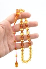 Ömer Mekik İmzalı Küre Kesim Şeffaf Ateş Kehribar Tesbih