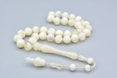 Usta İşi Sığırcık Kesim İri Boy Hareli Beyaz Uçak Camı Tesbih