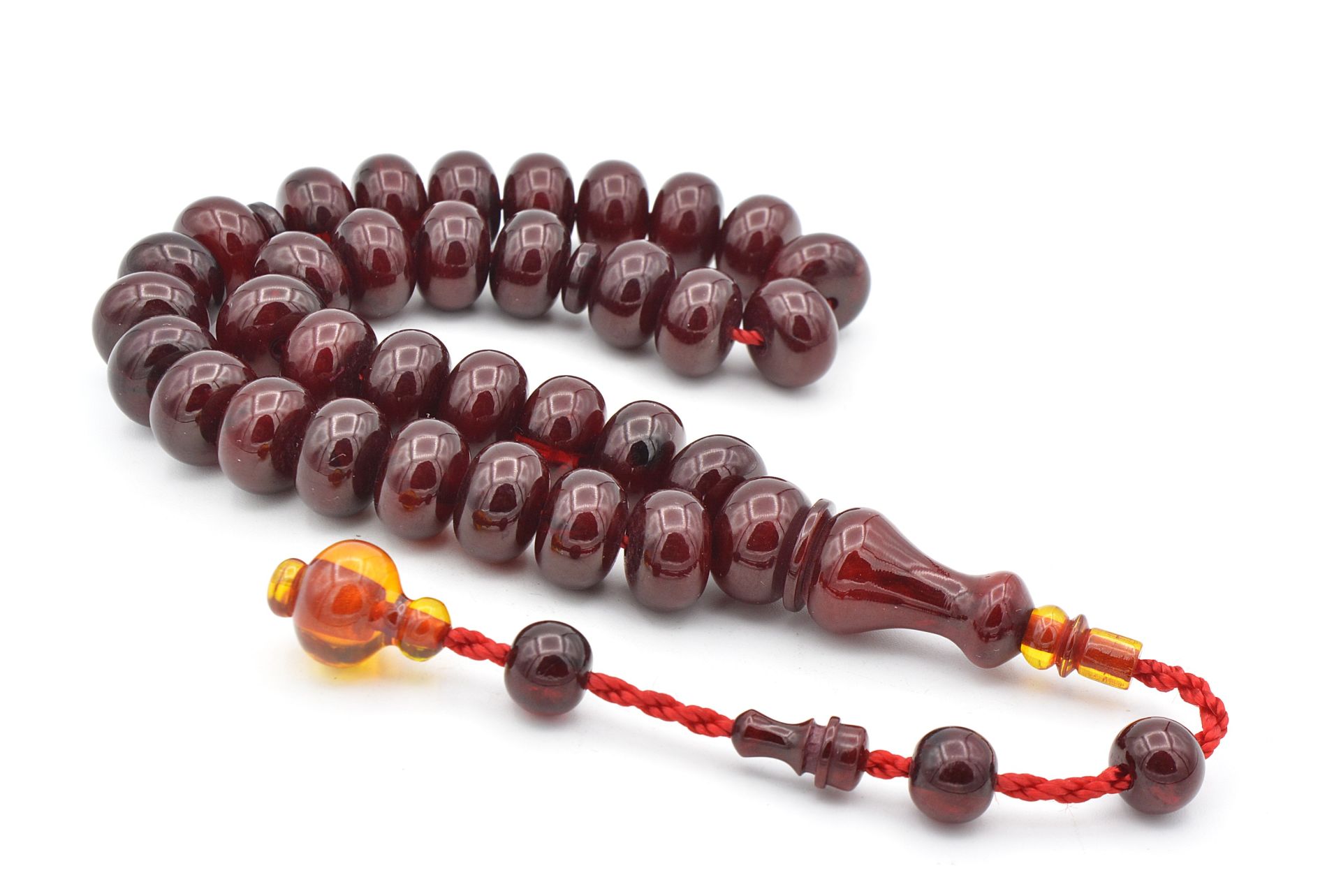 Ahmet Emin Yapımı Osmanlı Model Vişne Sıkma Kehribar Tesbih 003