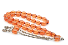 0.6 Şeffaf Delim Beyzi Kesim Açık Pembe Ateş Kehribar Tesbih