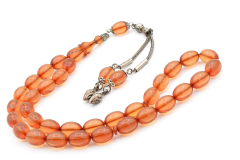 0.6 Şeffaf Delim Beyzi Kesim Açık Pembe Ateş Kehribar Tesbih