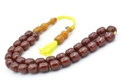 Zeyzun İmzalı Fıçı Kesim Kahverengi Sıkma Kehribar Tesbih