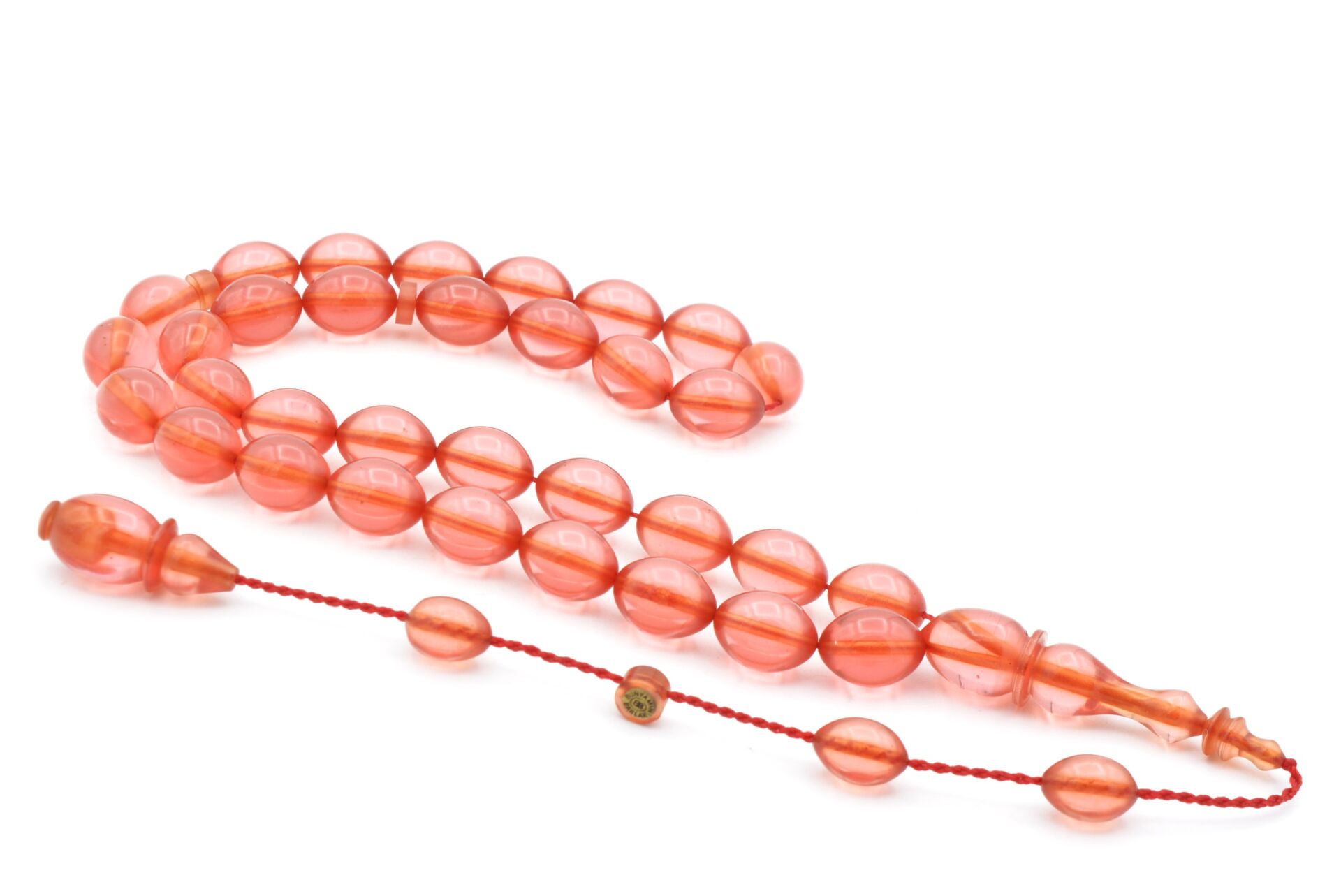 Bünyamin Usta İmzalı Beyzi Pembe Ateş Kehribar Tesbih