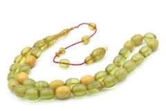 Ahmet Damar İşçilikli Hareli Yeşil Ateş Kehribar Tesbih