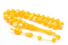 Sistemli Sığırcık Kesim Beyaz Sarı Uçak Camı Tesbih