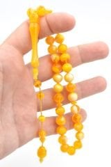 Sistemli Sığırcık Kesim Beyaz Sarı Uçak Camı Tesbih