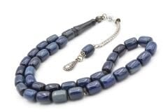 Gümüş Kamçılı Kapsül Kesim Hareli Lacivert Katalin Tesbih