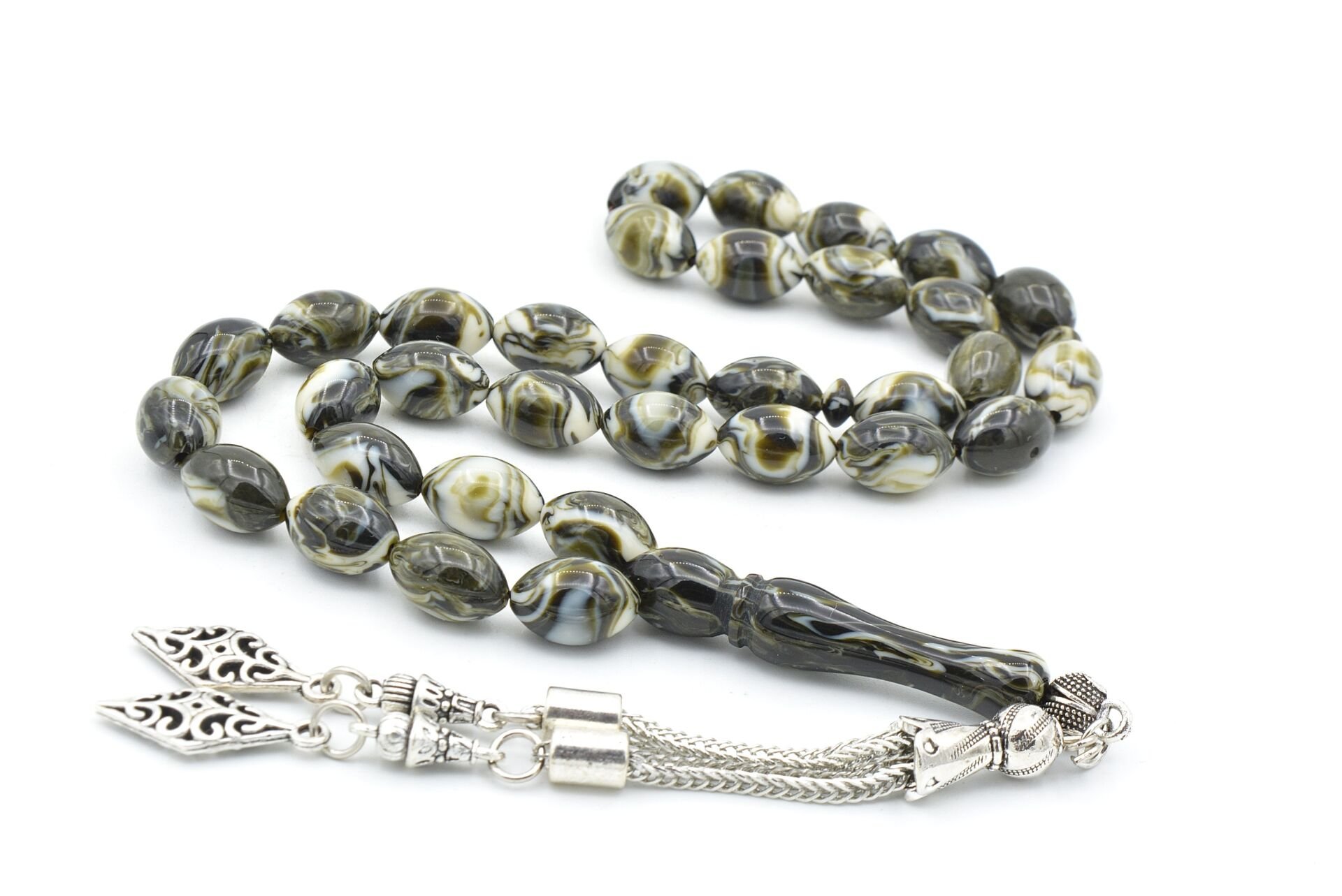 Beyzi Kesim İri Boy Yeşil Beyaz Beyrut Kehribar Tesbih