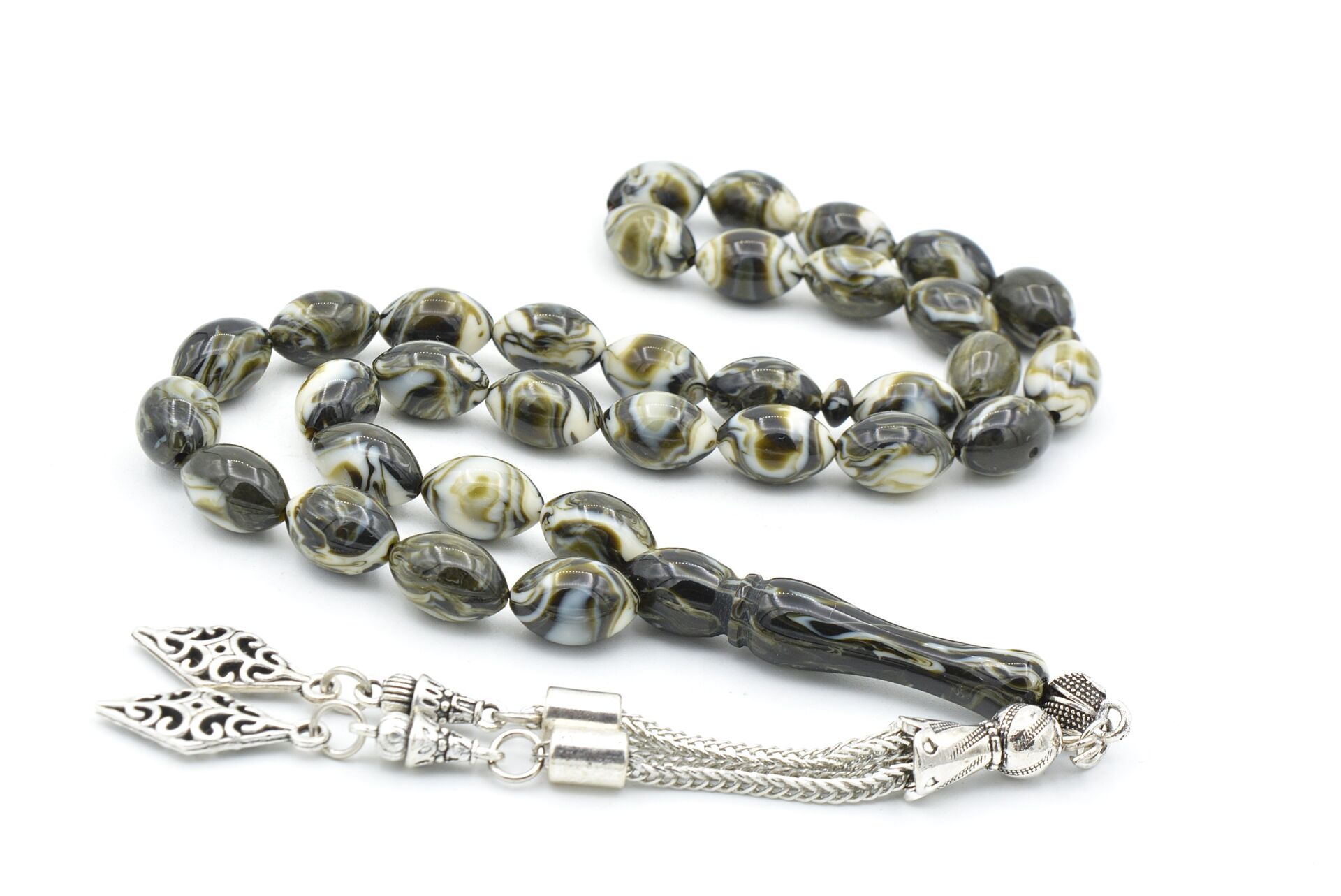 Beyzi Kesim İri Boy Yeşil Beyaz Beyrut Kehribar Tesbih