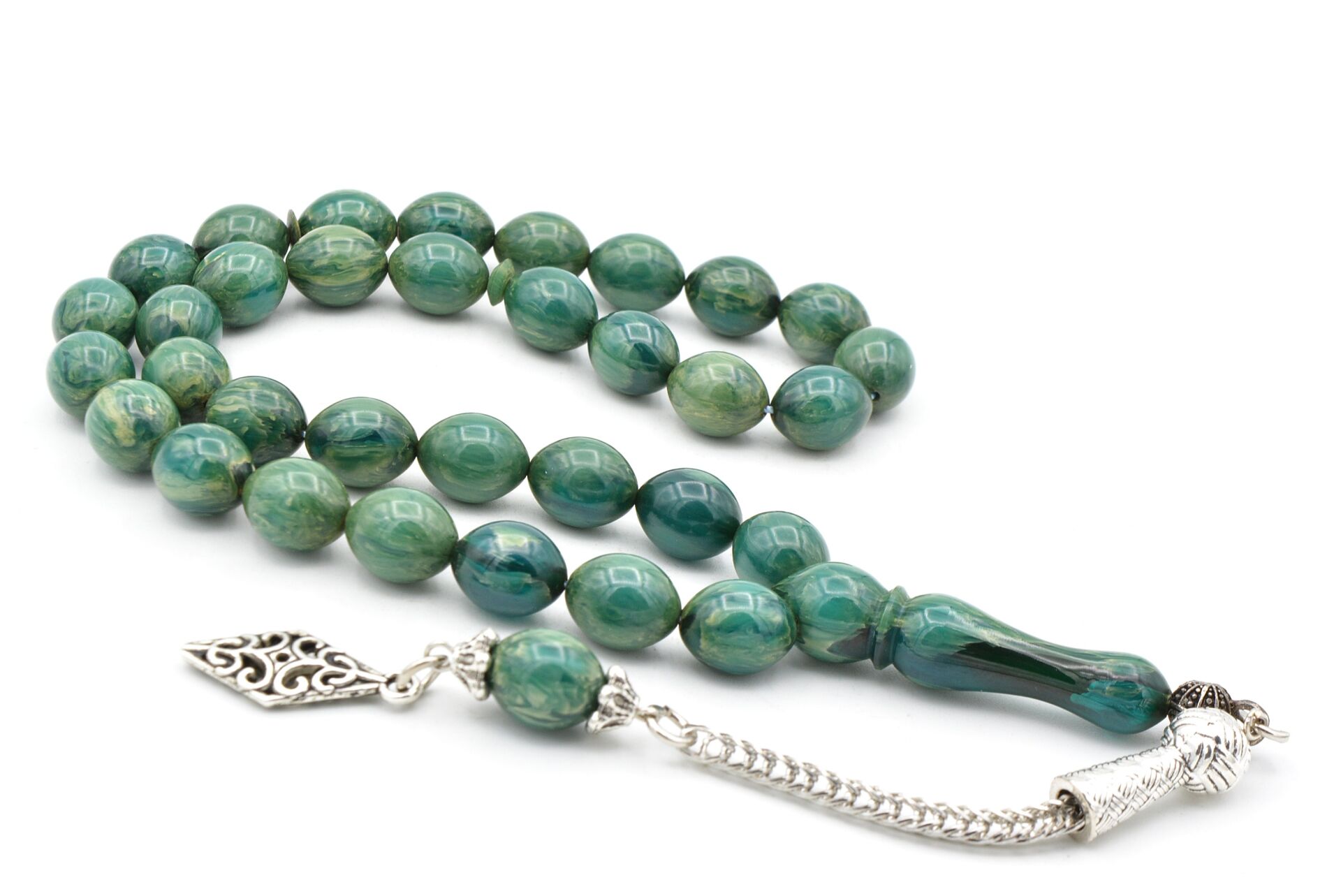 Gümüş Kamçılı Sığırcık Kesim Hareli Turkuaz Katalin Tesbih