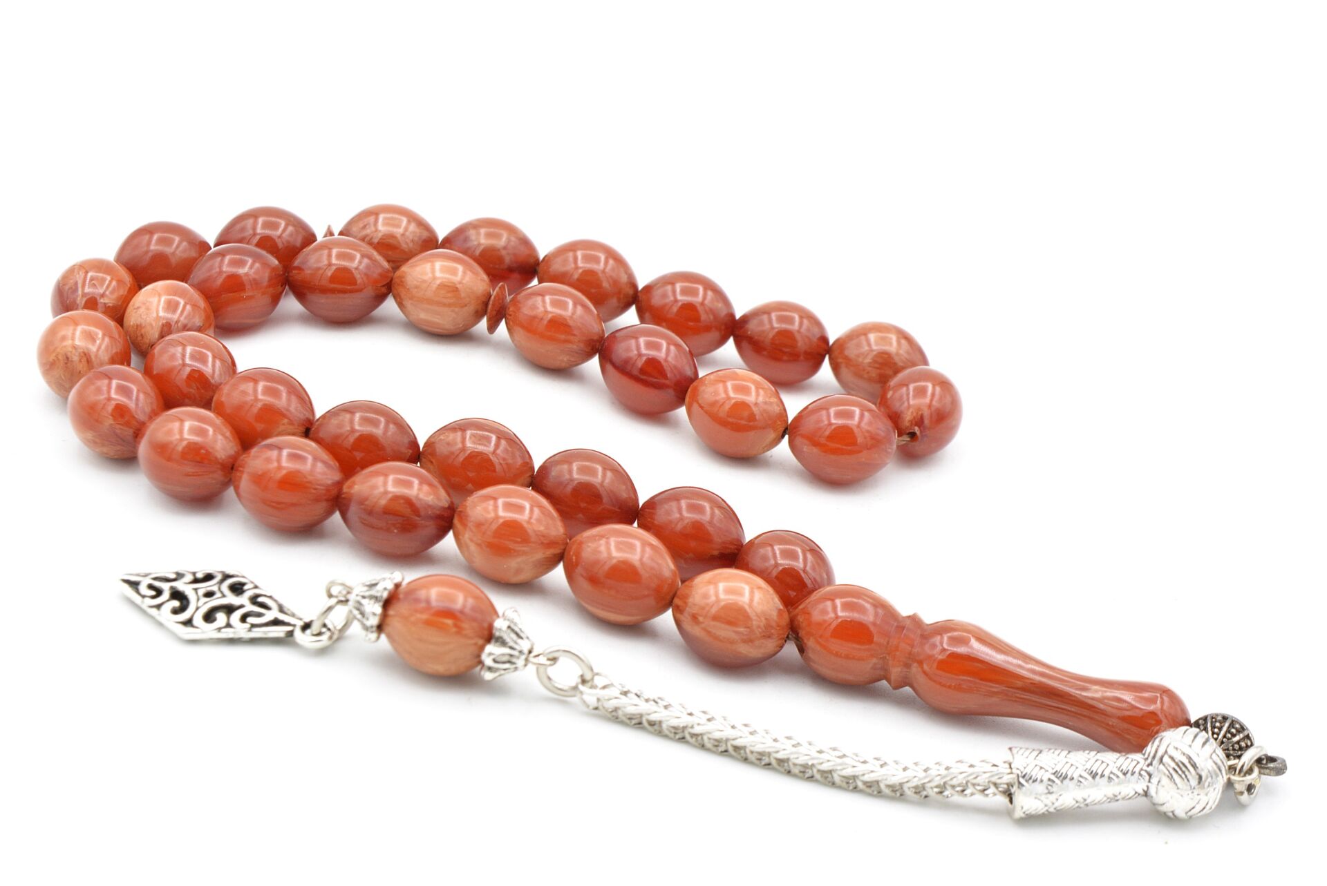 Gümüş Kamçılı Sığırcık Kesim Hareli Kahverengi Katalin Tesbih