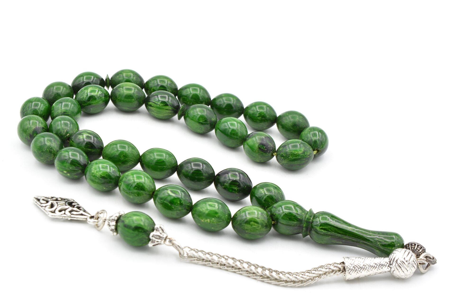 Gümüş Kamçılı Sığırcık Kesim Hareli Yeşil Katalin Tesbih