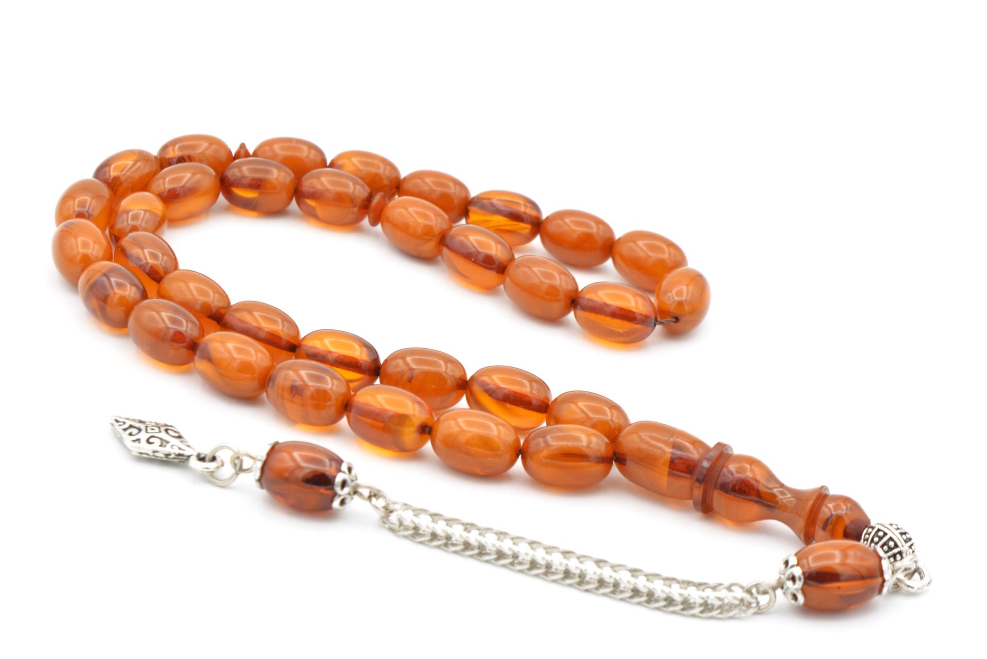 Gümüş Kamçılı Arpa Kesim Hareli Kahverengi Katalin Tesbih