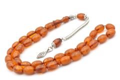 Gümüş Kamçılı Arpa Kesim Hareli Kahverengi Katalin Tesbih