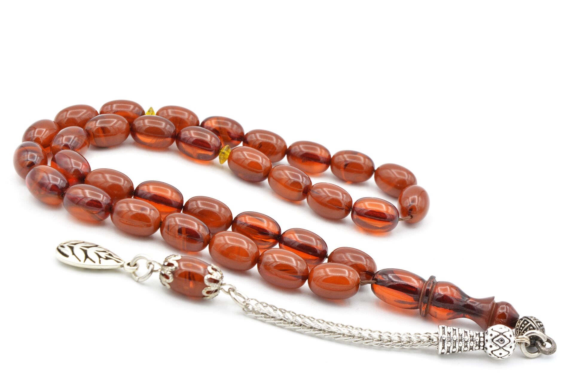 Gümüş Kamçılı Arpa Kesim Hareli Kahverengi Katalin Tesbih