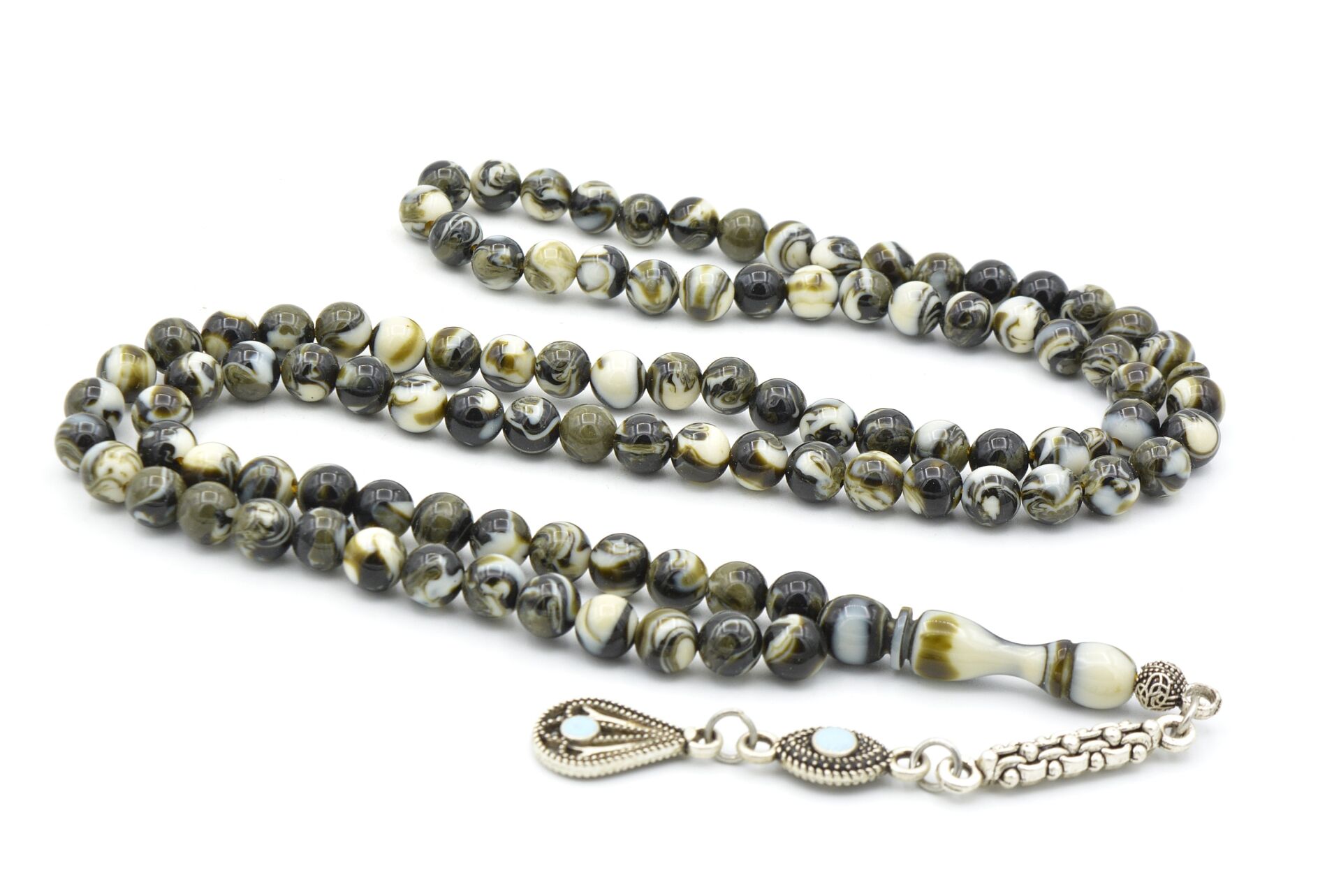 Küre Kesim 99 luk Yeşil Beyaz Beyrut Kehribar Tesbih