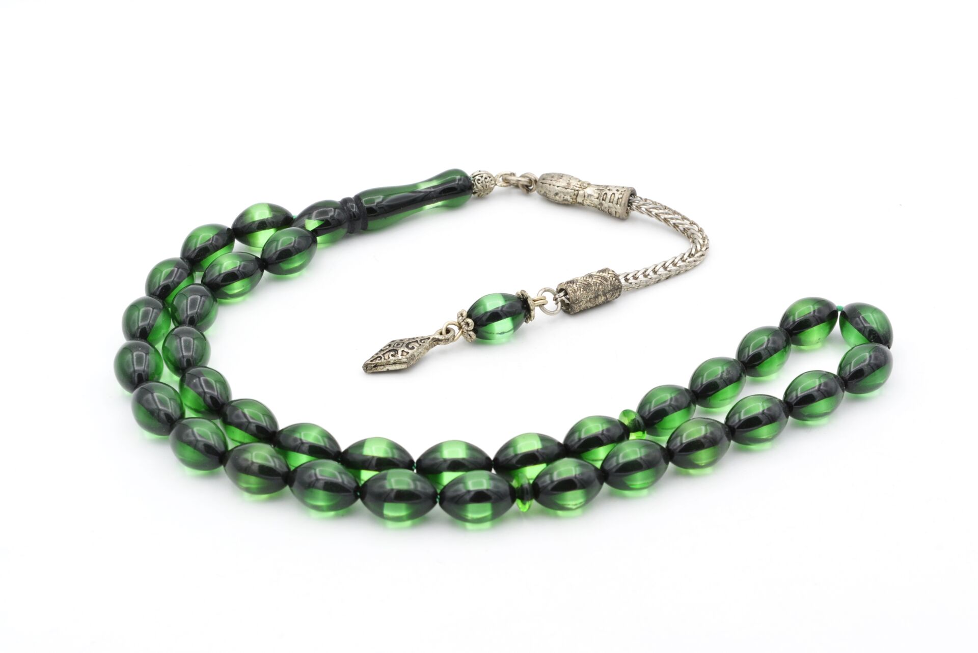 ARPA KESİM YEŞİL SÜRMELİ SIKMA KEHRİBAR TESBİH 1.KALİTE