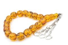 Tilki Kuyruğu Kamçılı Fıçı Kesim Fosilli Turuncu Toz Kehribar Efe Maskot Tesbih