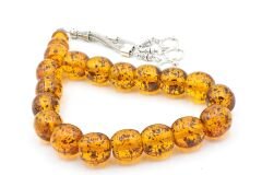 Tilki Kuyruğu Kamçılı Fıçı Kesim Fosilli Turuncu Toz Kehribar Efe Maskot Tesbih