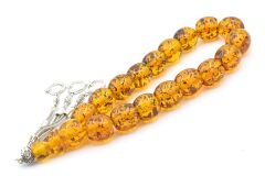 Tilki Kuyruğu Kamçılı Fıçı Kesim Fosilli Turuncu Toz Kehribar Efe Maskot Tesbih