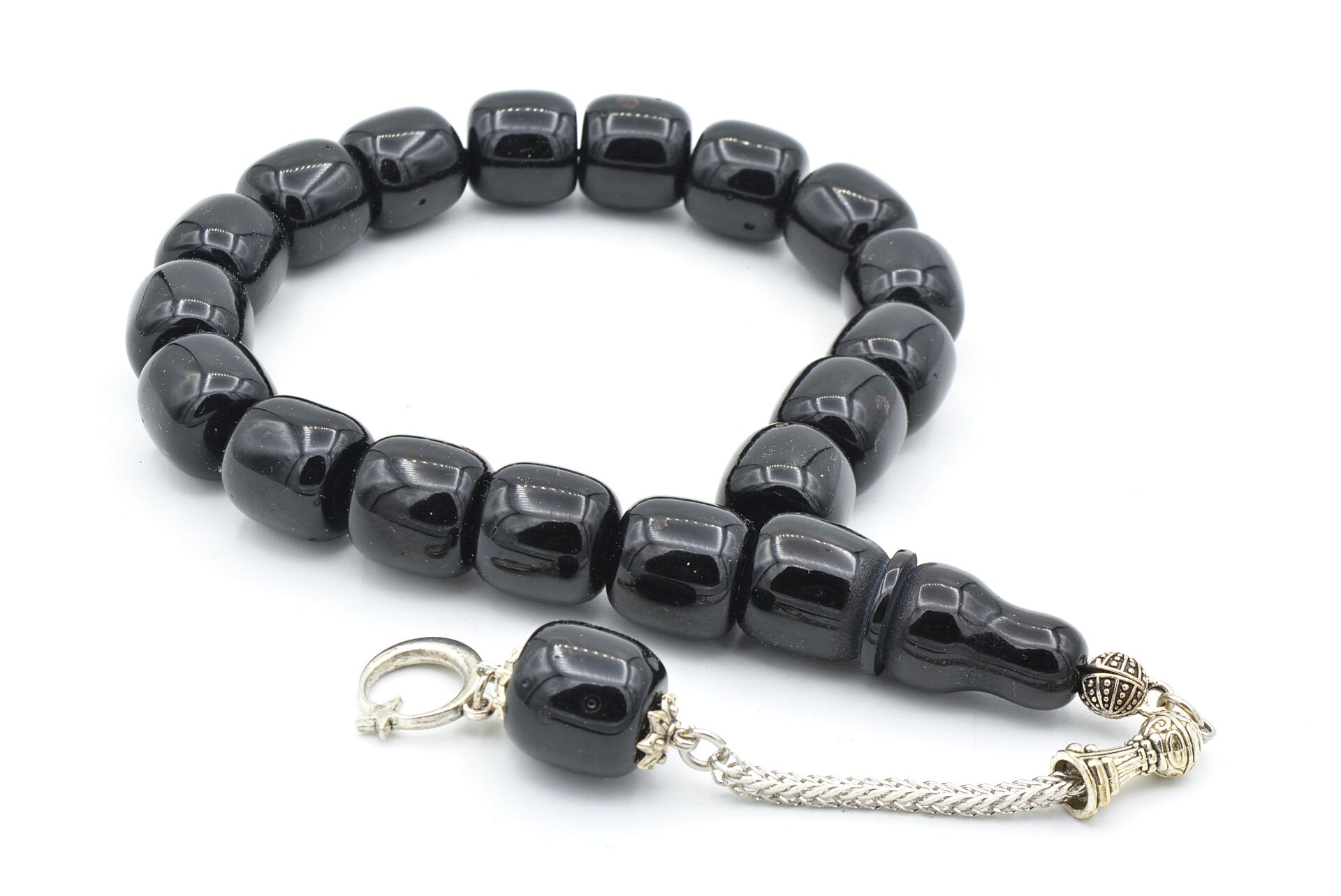 Tilki Kuyruğu Kamçılı Fıçı Kesim Siyah Toz Kehribar Efe Maskot Tesbih