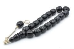 Tilki Kuyruğu Kamçılı Fıçı Kesim Siyah Toz Kehribar Efe Maskot Tesbih