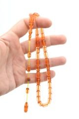 Hacı Tüver İmzalı Kapsül Pembe Ateş Kehribar Tesbih