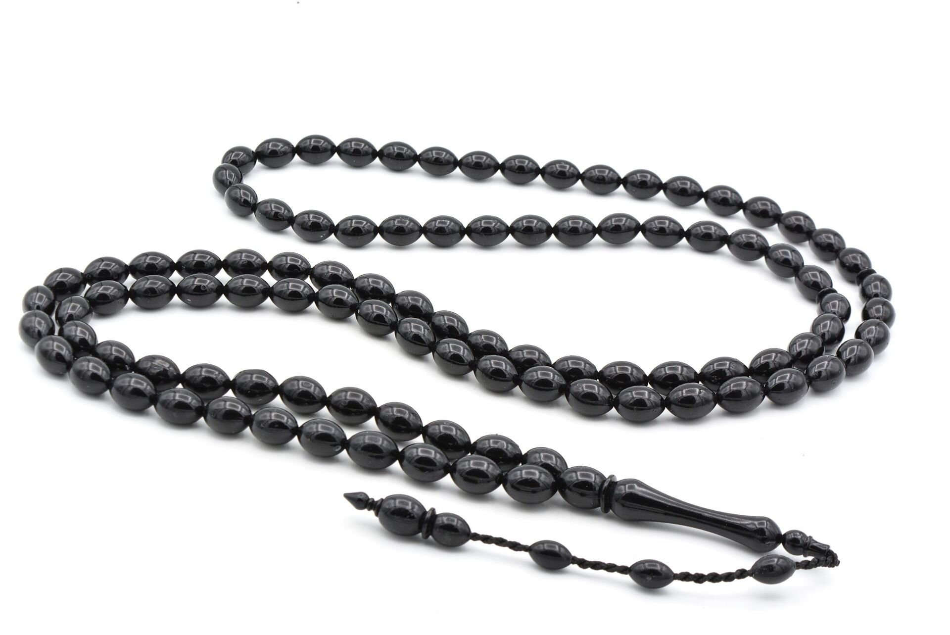 USTA İŞİ ARPA KESİM 99 LUK SİYAH TOZ PRES KEHRİBAR TESBİH İRİ