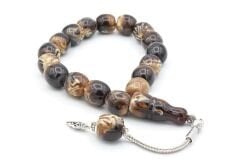 Fıçı Kesim Kahverengi Beyaz Toz Kehribar Efe Maskot Tesbih