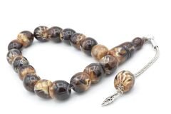 Fıçı Kesim Kahverengi Beyaz Toz Kehribar Efe Maskot Tesbih